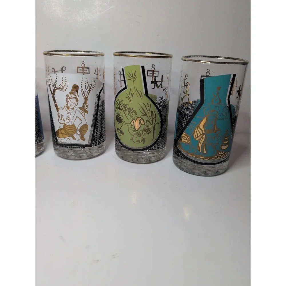 Vintage Roerig Pfizer Pharmaceutical Kalamazoo Promo Glasses Set of 5 MCM 1960's